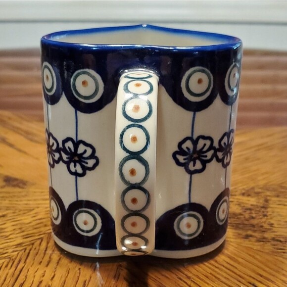 Polish Pottery Hand Made Heart Shaped Mug Flowering Peacock Ceramika Bona - Picture 4 of 7